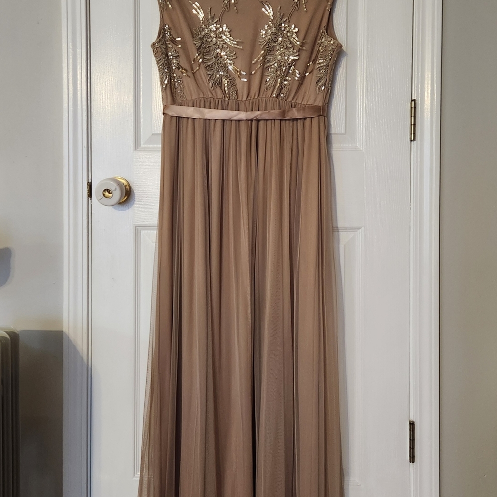 Chic Taupe Maxi Dress with Shimmering Details